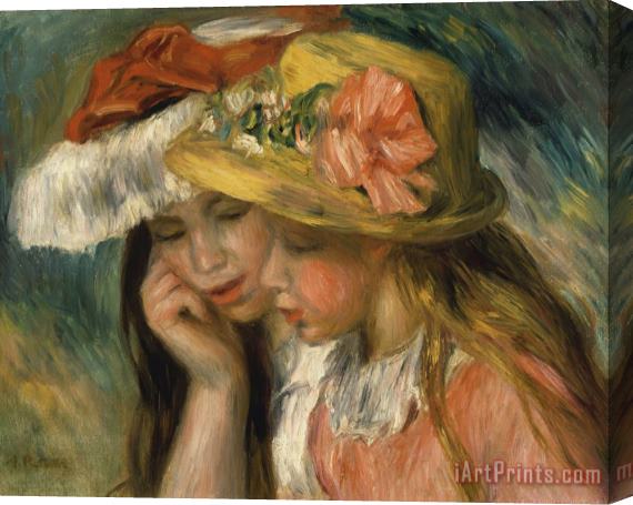Pierre Auguste Renoir Tetes De Deux Jeunes Filles [also Known As The Two Sisters] Stretched Canvas Painting / Canvas Art